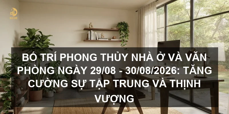 Bố trí phong thủy nhà ở và văn phòng ngày 29/08 - 30/08/2026: Tăng cường sự tập trung và thịnh vượng