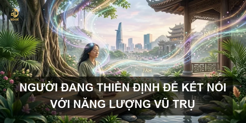 Người đang thiền định để kết nối với năng lượng vũ trụ
