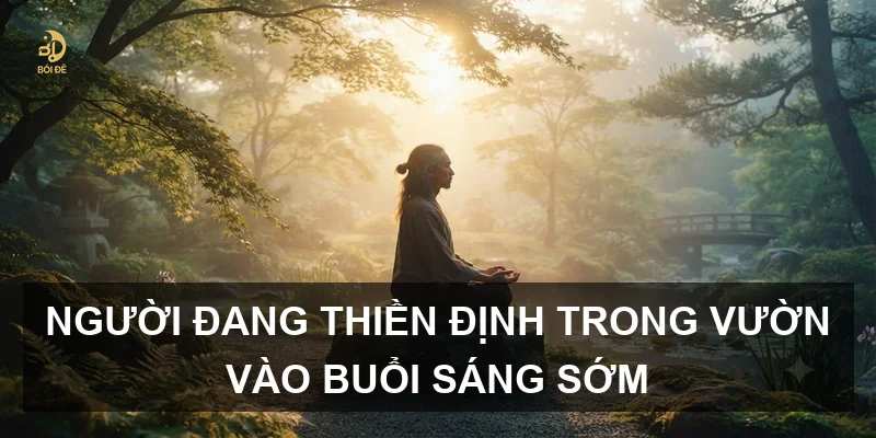Người đang thiền định trong vườn vào buổi sáng sớm