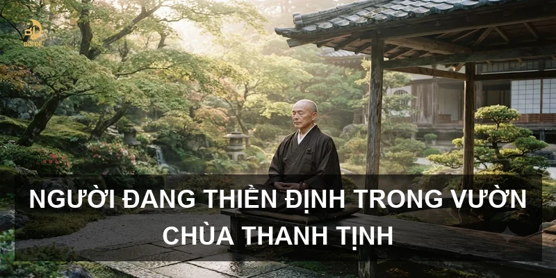 Người đang thiền định trong vườn chùa thanh tịnh