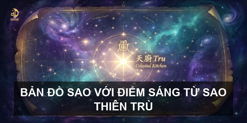Bản đồ sao với điểm sáng từ sao Thiên Trù