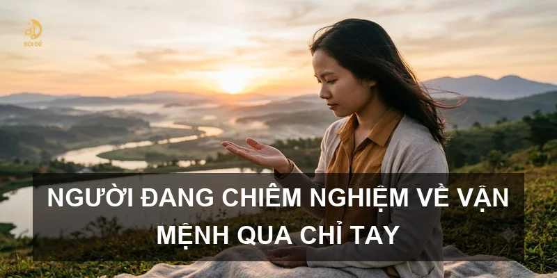 Người đang chiêm nghiệm về vận mệnh qua chỉ tay